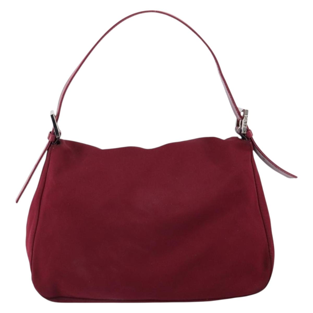 FENDI Mamma Baguette Shoulder Bag Nylon Red Silver Auth bs30635
