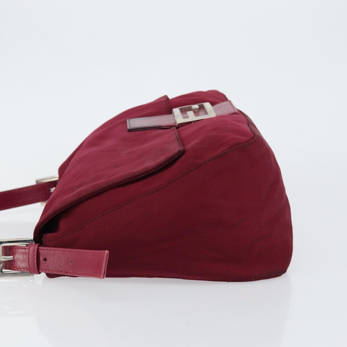 FENDI Mamma Baguette Shoulder Bag Nylon Red Silver Auth bs30635