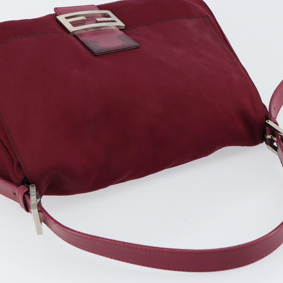 FENDI Mamma Baguette Shoulder Bag Nylon Red Silver Auth bs30635
