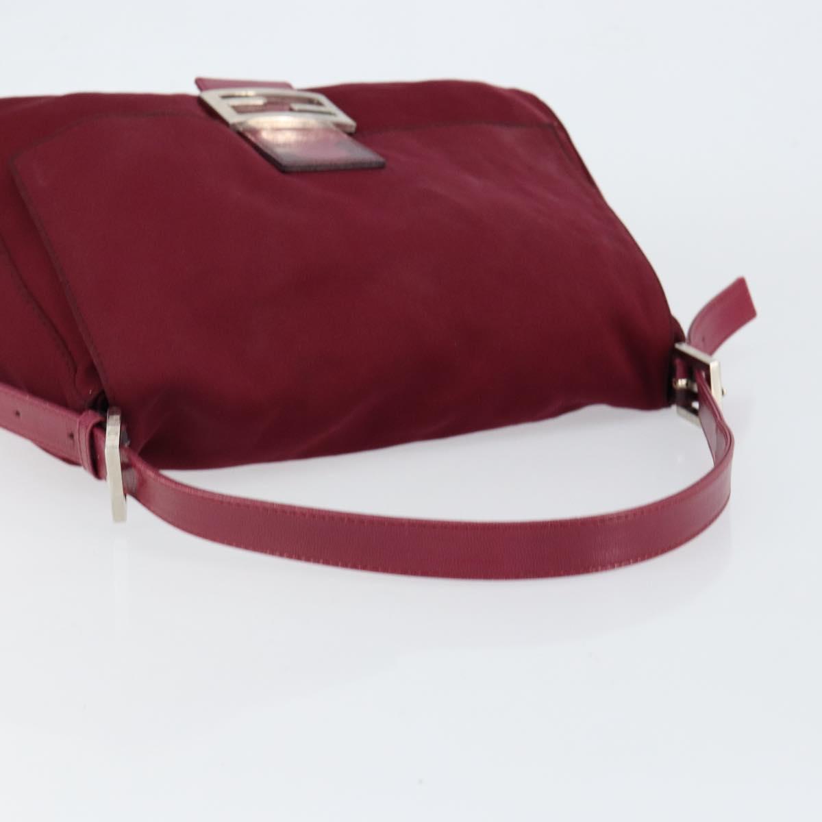 FENDI Mamma Baguette Shoulder Bag Nylon Red Silver Auth bs30635