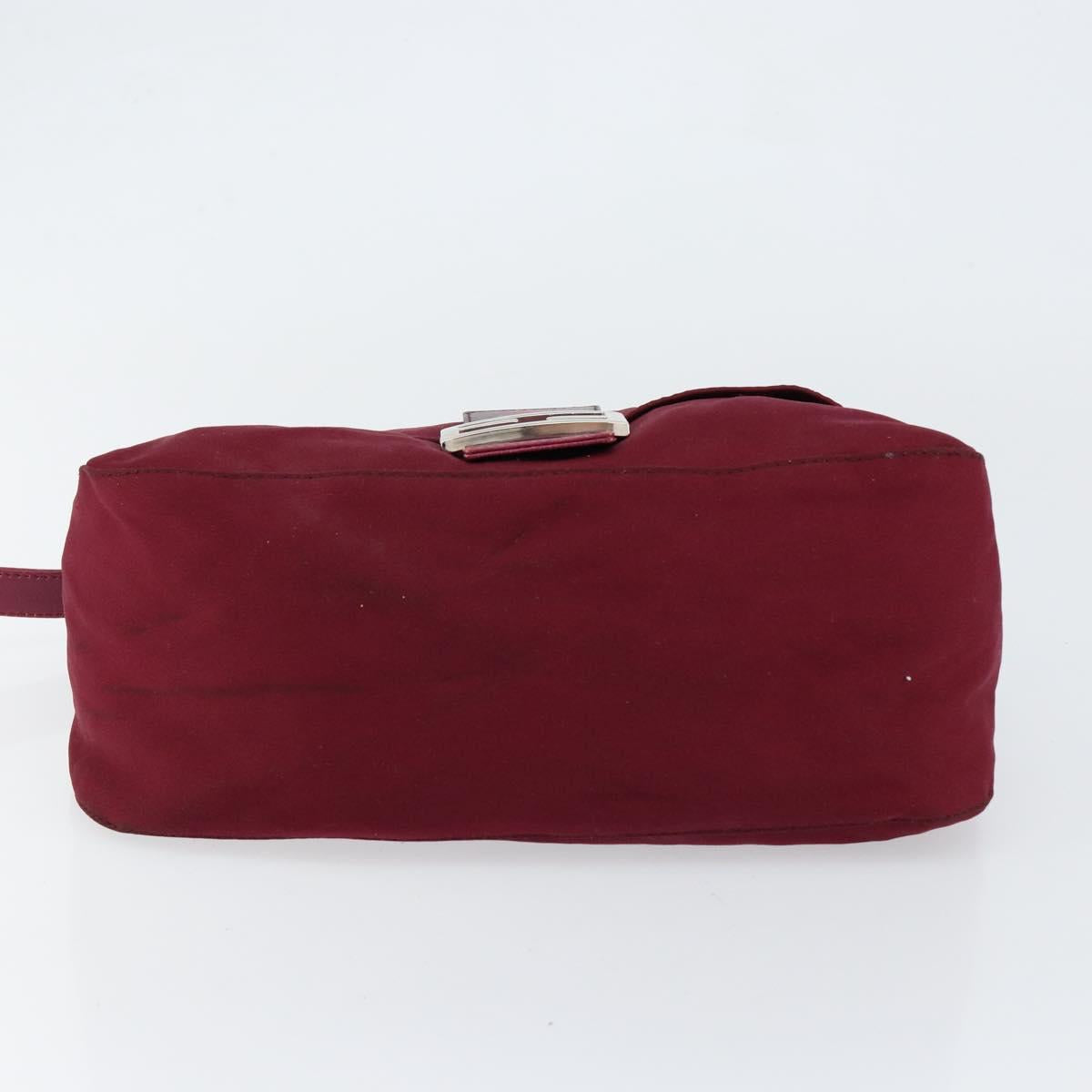 FENDI Mamma Baguette Shoulder Bag Nylon Red Silver Auth bs30635