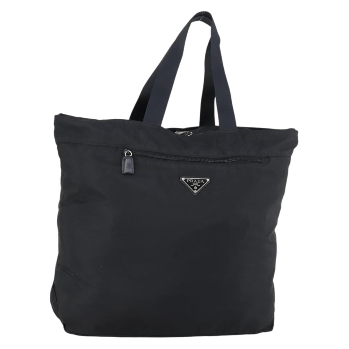 PRADA Boston Bag Nylon Black Silver Auth bs30638
