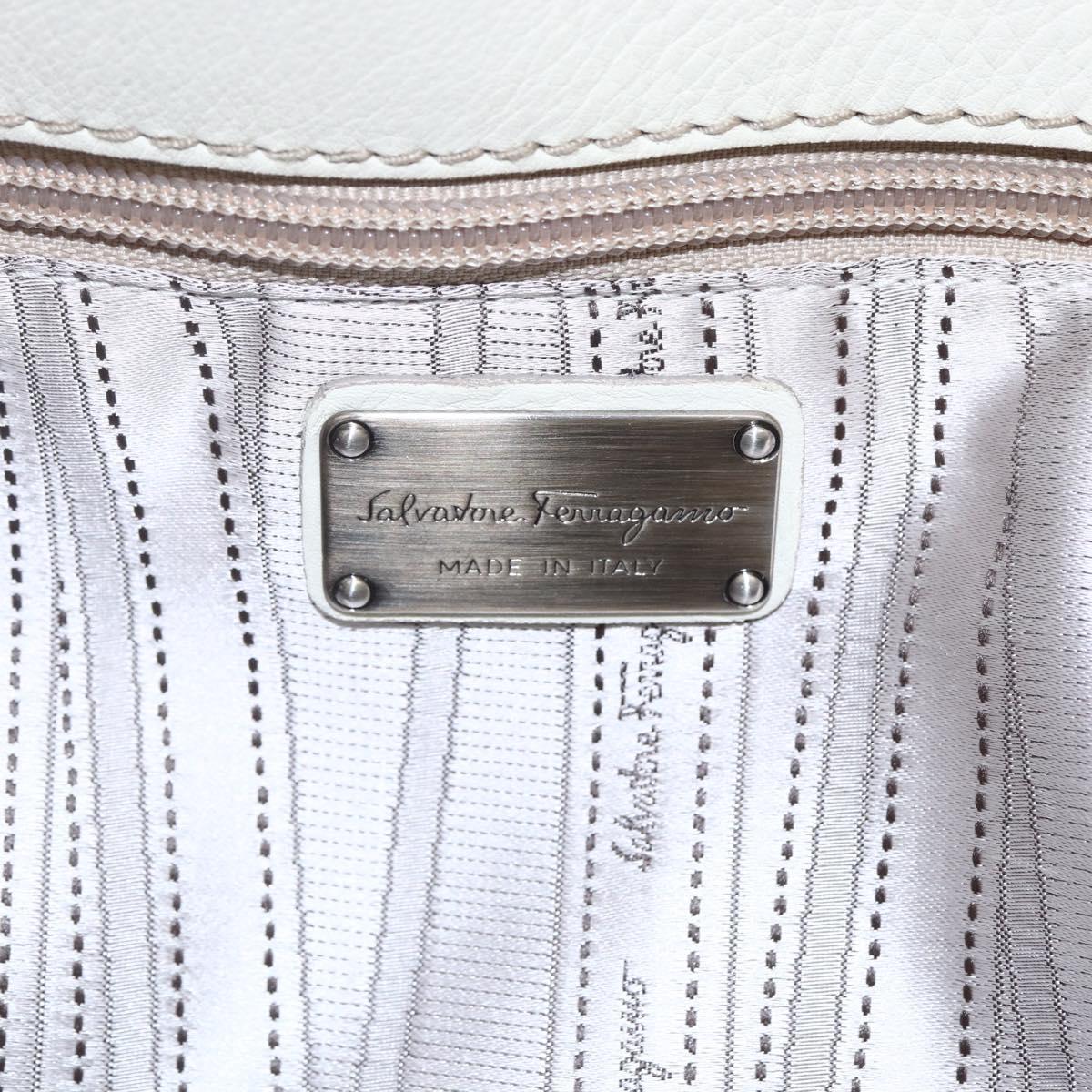 Salvatore Ferragamo Tote Bag Leather White Silver Auth bs30640