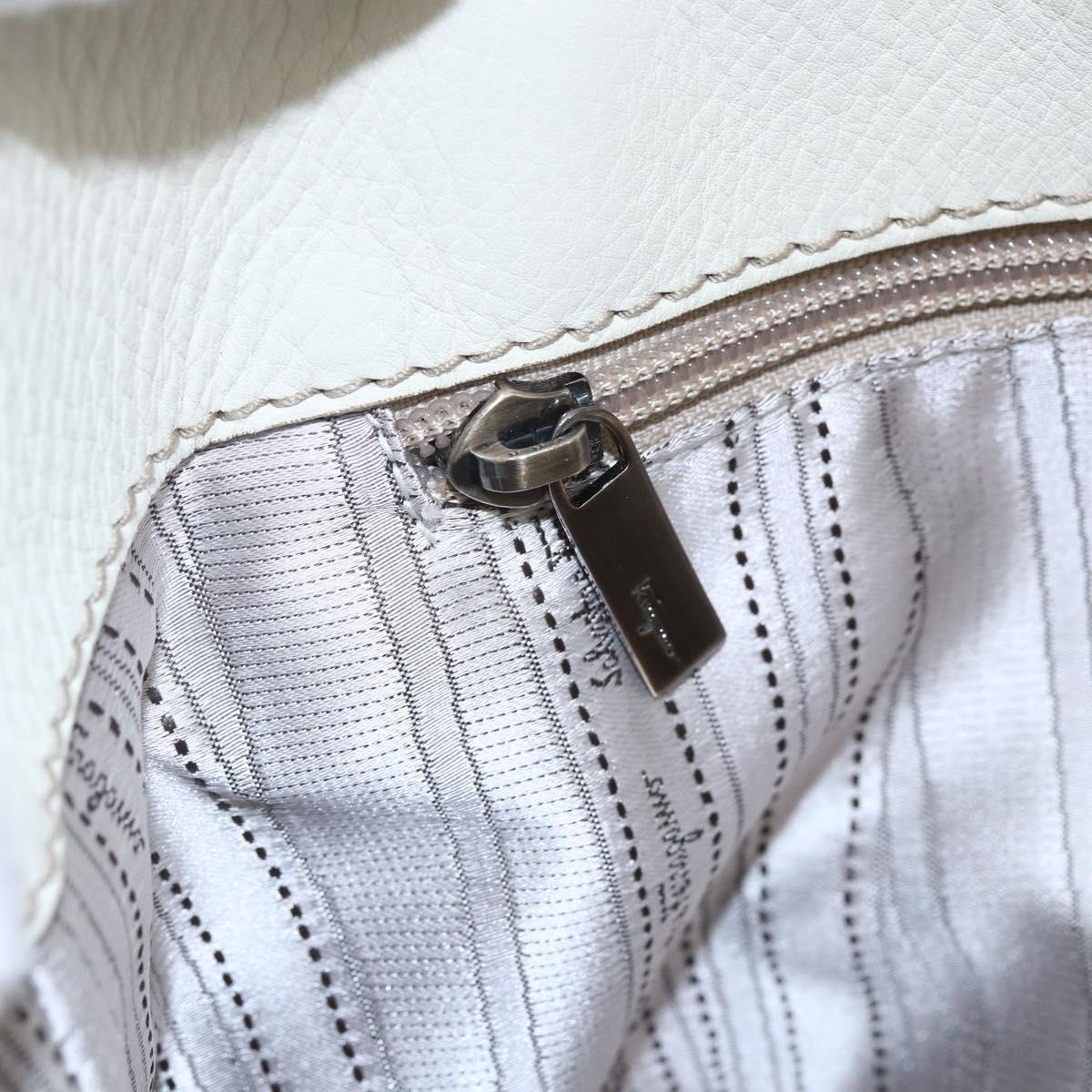 Salvatore Ferragamo Tote Bag Leather White Silver Auth bs30640