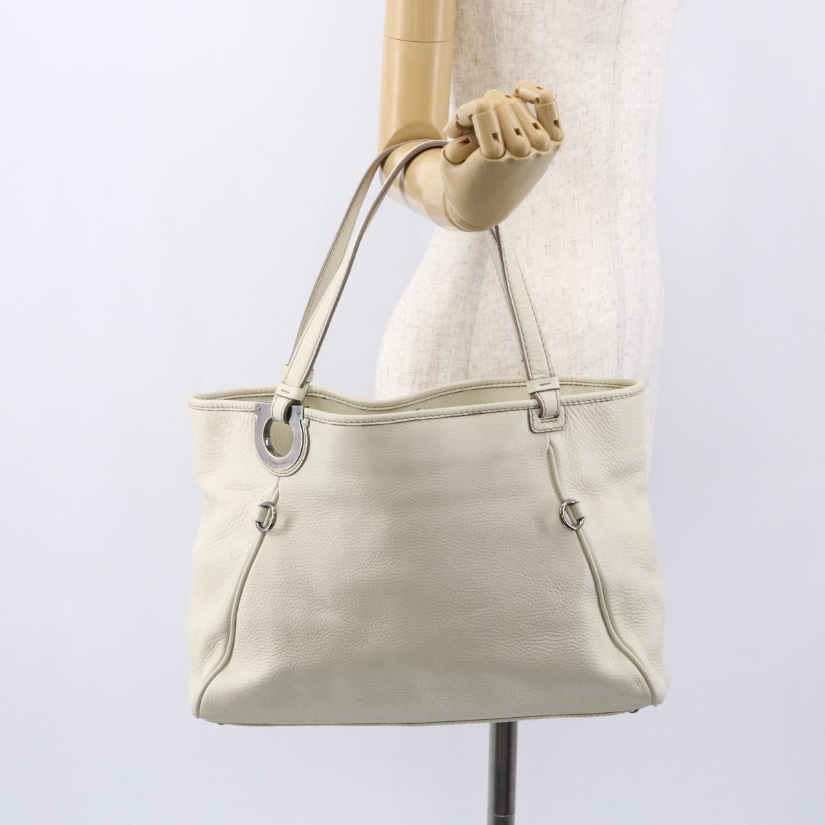 Salvatore Ferragamo Tote Bag Leather White Silver Auth bs30640