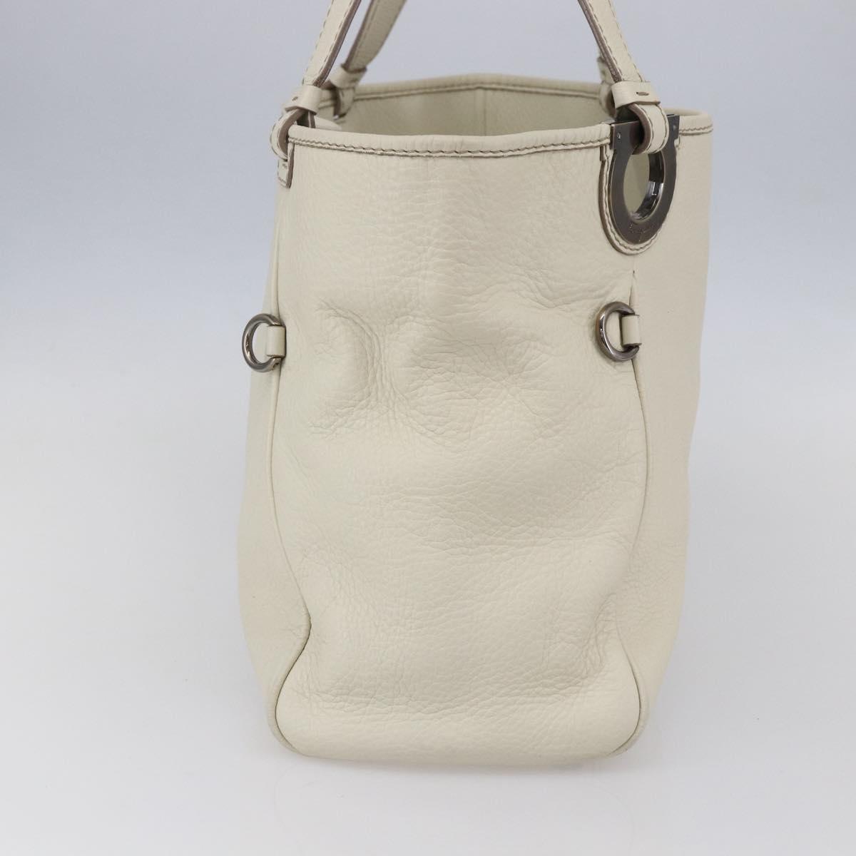 Salvatore Ferragamo Tote Bag Leather White Silver Auth bs30640