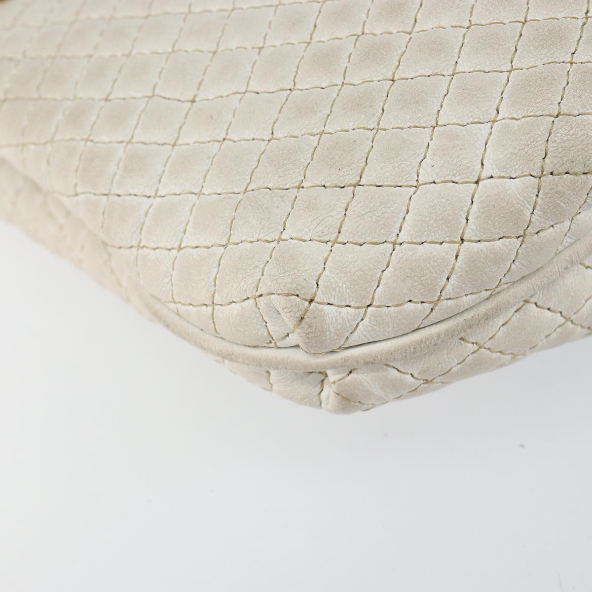 BALLY Chain Shoulder Bag Leather White Gold Auth bs30645