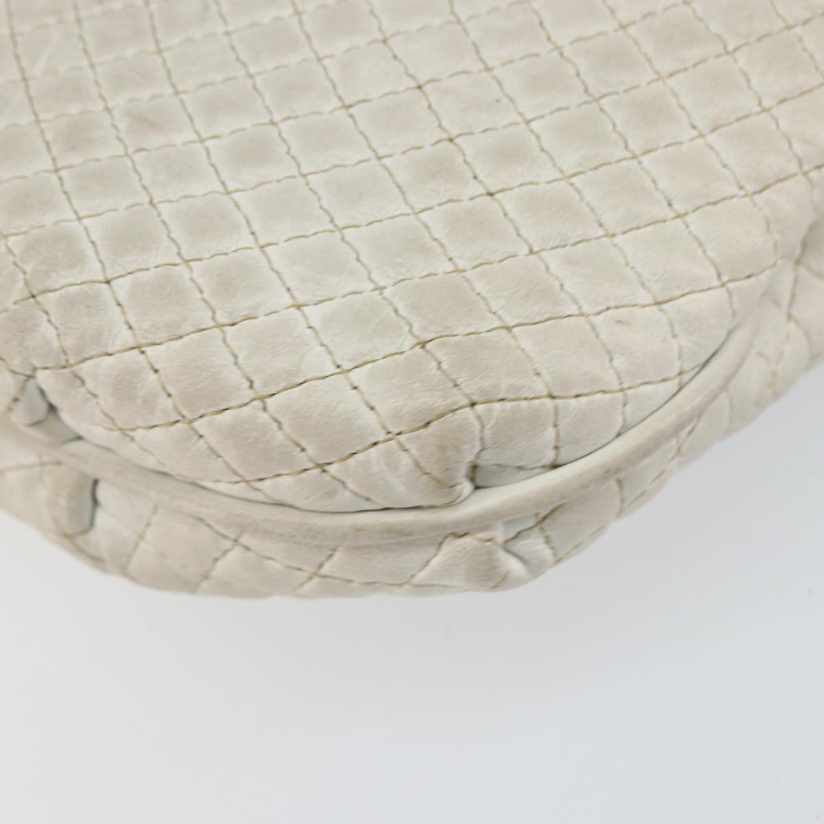 BALLY Chain Shoulder Bag Leather White Gold Auth bs30645
