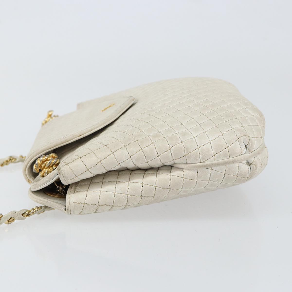 BALLY Chain Shoulder Bag Leather White Gold Auth bs30645
