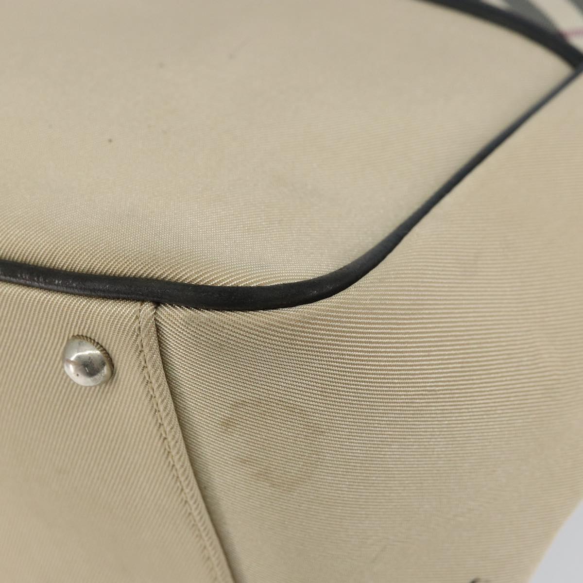 BURBERRY Nova Check Hand Bag Canvas Beige Silver Auth bs30646