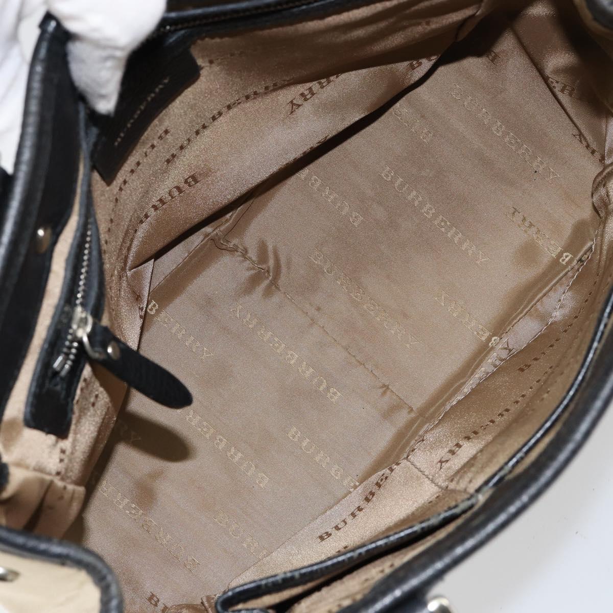 BURBERRY Nova Check Hand Bag Canvas Beige Silver Auth bs30646