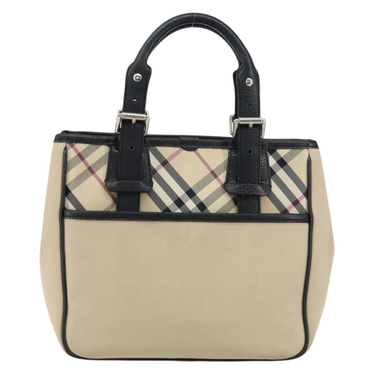 BURBERRY Nova Check Hand Bag Canvas Beige Silver Auth bs30646