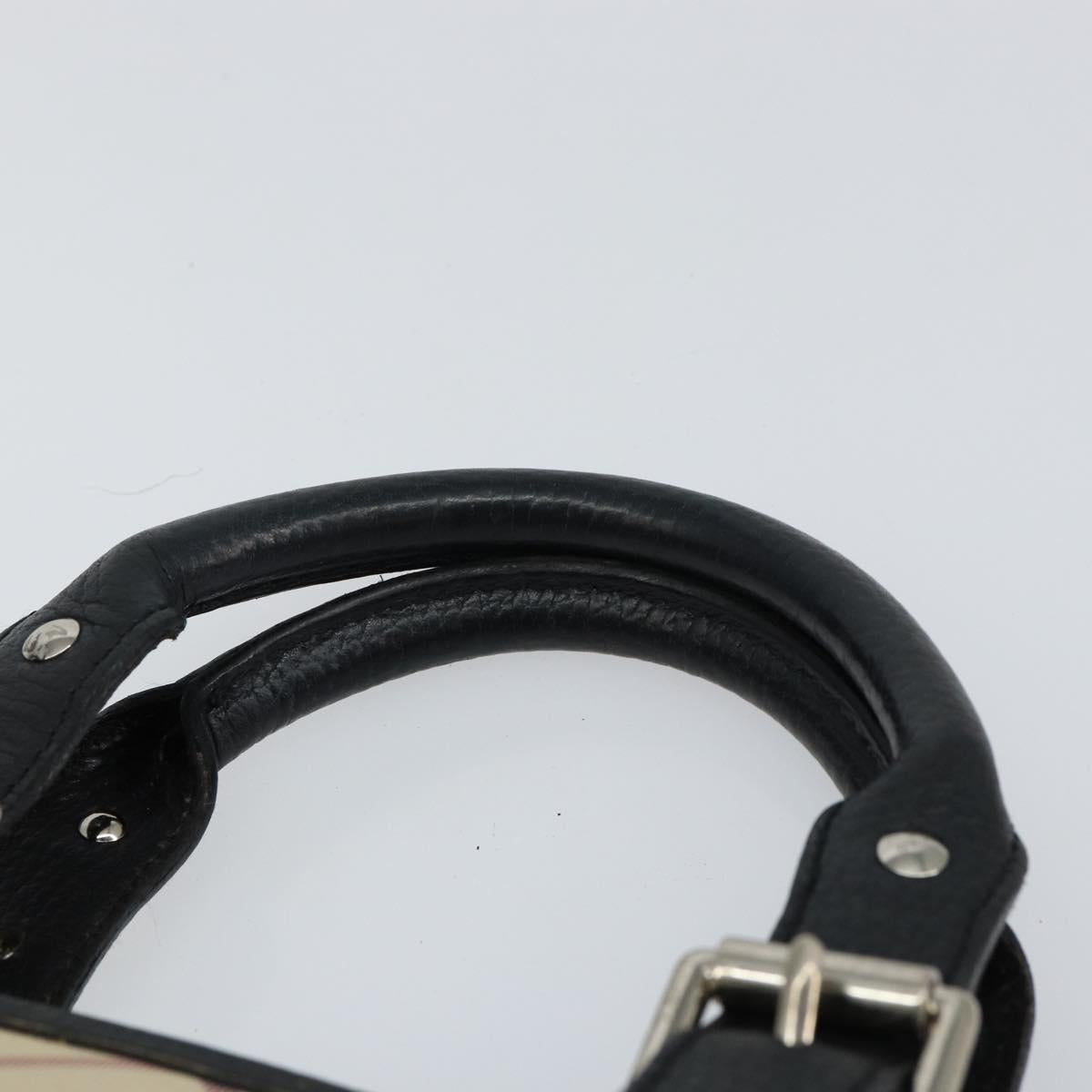 BURBERRY Nova Check Hand Bag Canvas Beige Silver Auth bs30646