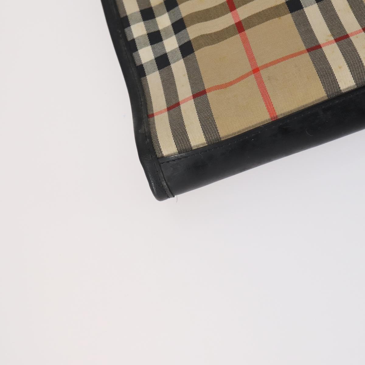 Burberrys Nova Check Garment Cover Canvas Leather Beige Gold Auth bs30652