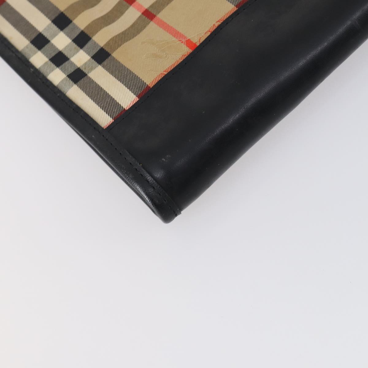 Burberrys Nova Check Garment Cover Canvas Leather Beige Gold Auth bs30652