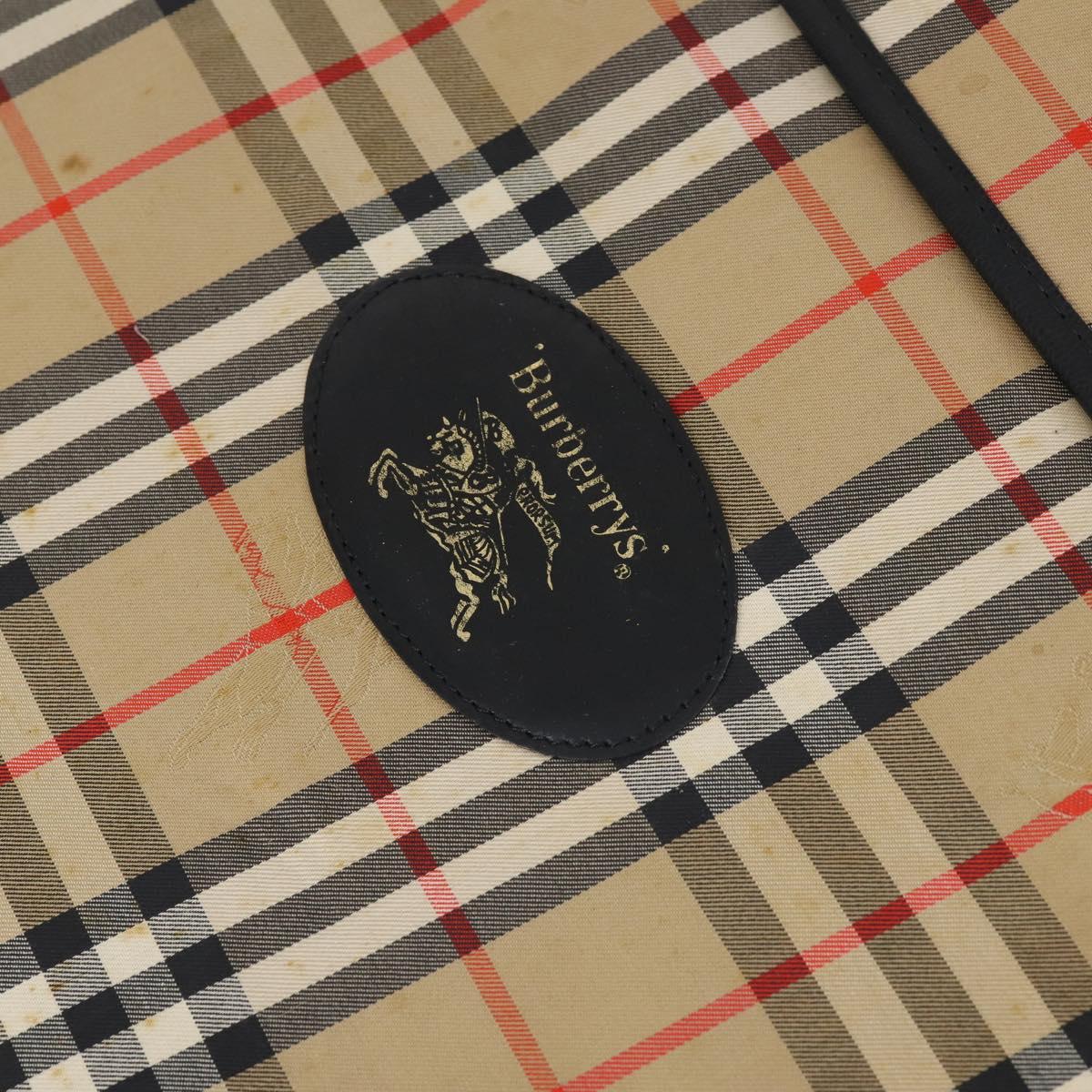 Burberrys Nova Check Garment Cover Canvas Leather Beige Gold Auth bs30652