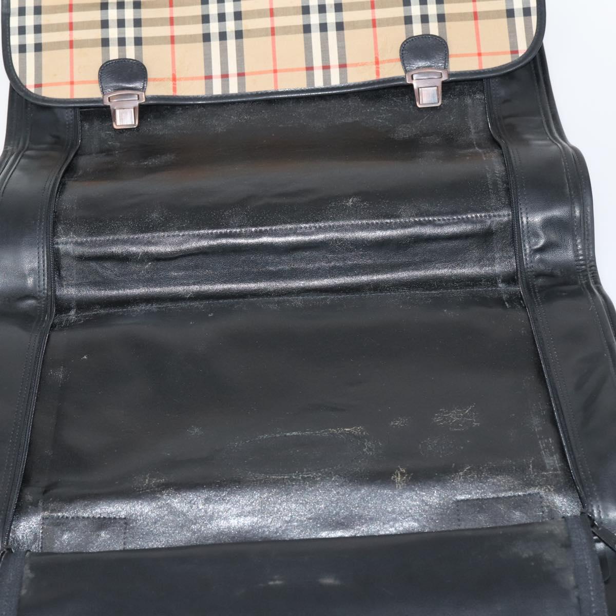 Burberrys Nova Check Garment Cover Canvas Leather Beige Gold Auth bs30652