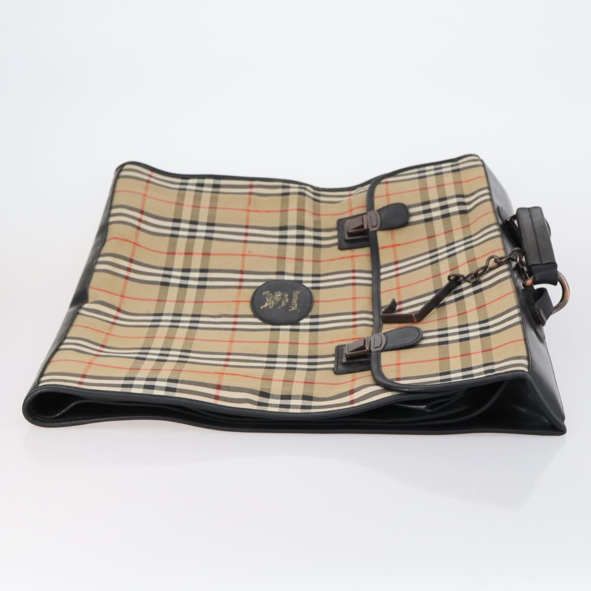 Burberrys Nova Check Garment Cover Canvas Leather Beige Gold Auth bs30652