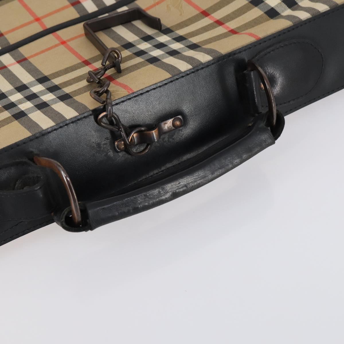 Burberrys Nova Check Garment Cover Canvas Leather Beige Gold Auth bs30652