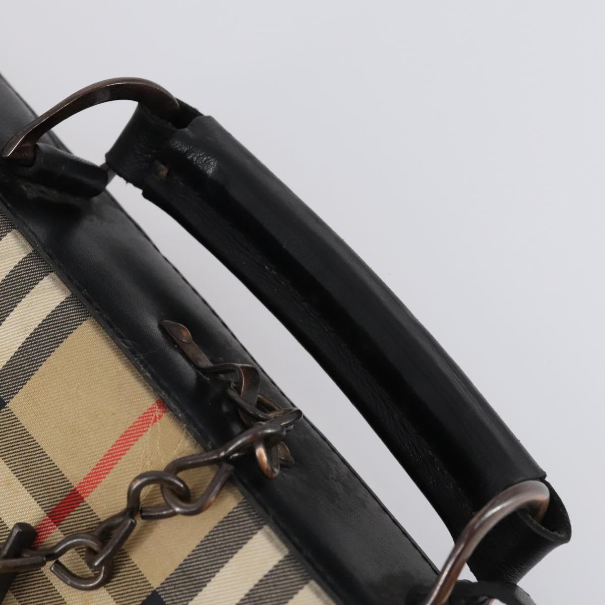 Burberrys Nova Check Garment Cover Canvas Leather Beige Gold Auth bs30652