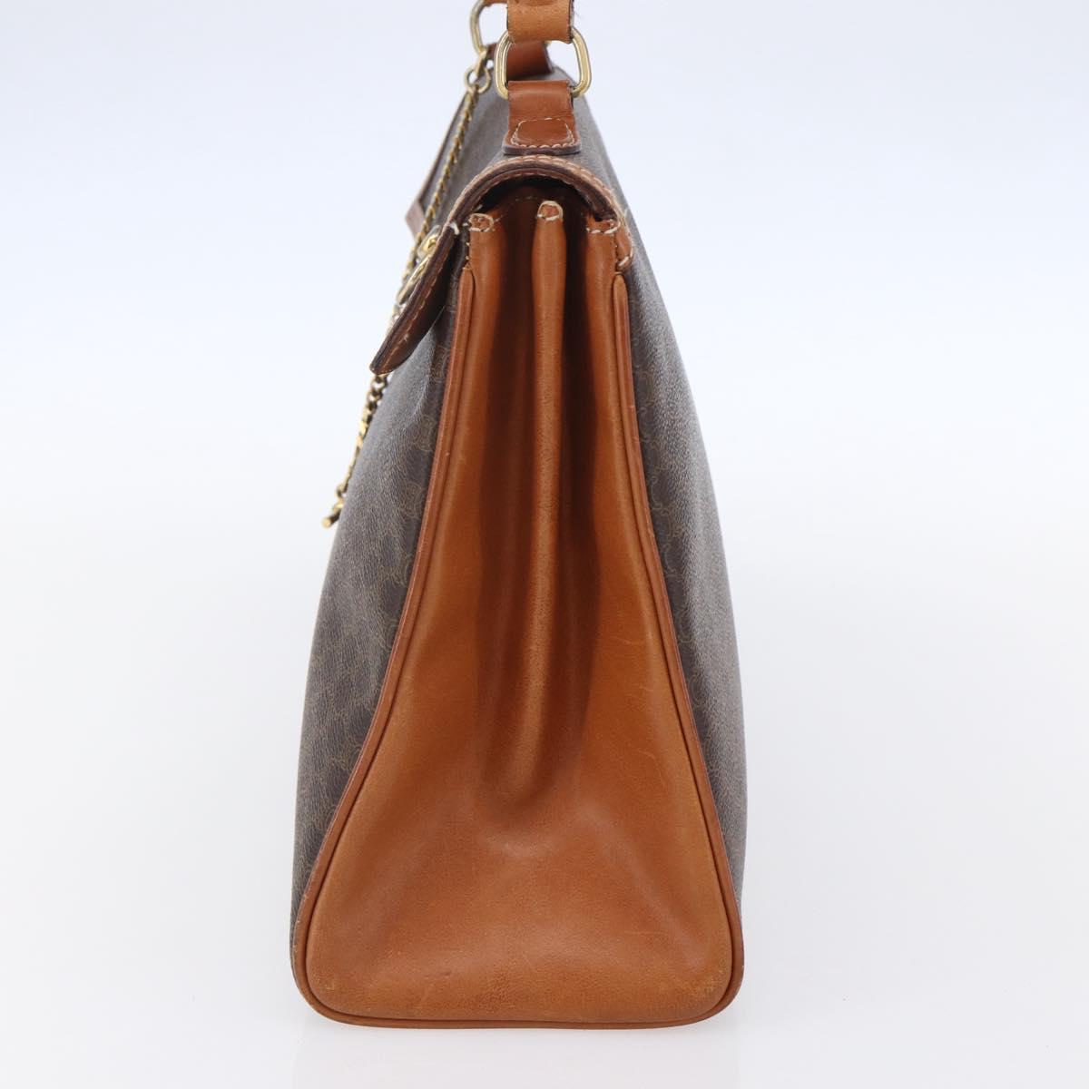CELINE Macadam Canvas Hand Bag PVC Leather Brown Gold Auth bs30654