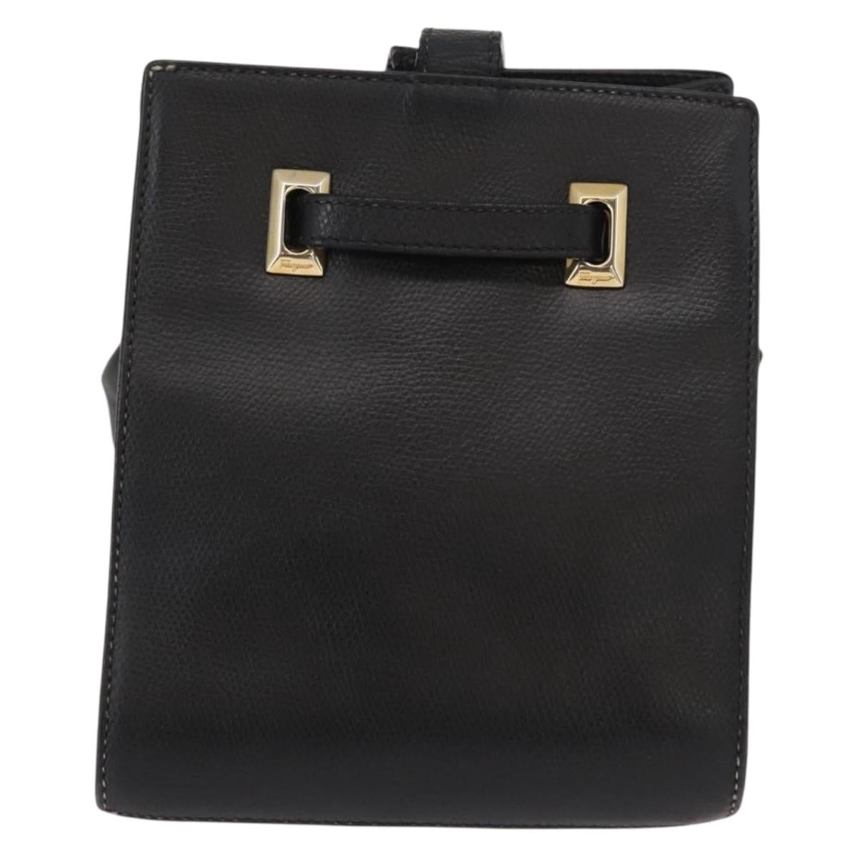 Salvatore Ferragamo Shoulder Bag Leather Gold Black Auth bs30658