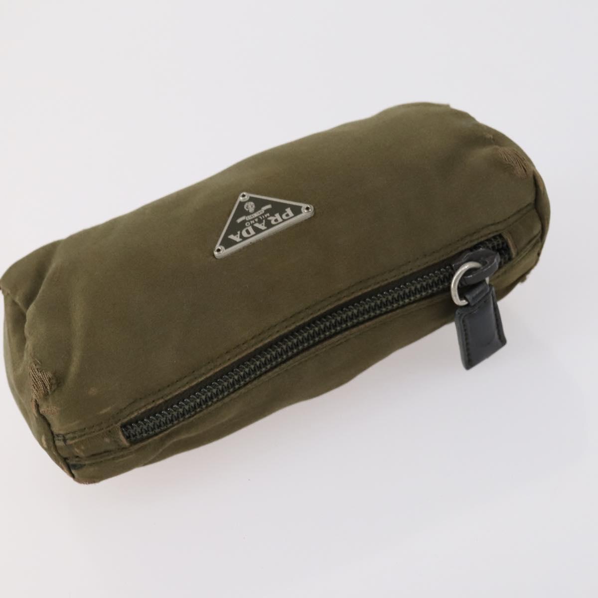 PRADA Pouch Nylon 5 Set Red Khaki Auth bs30659