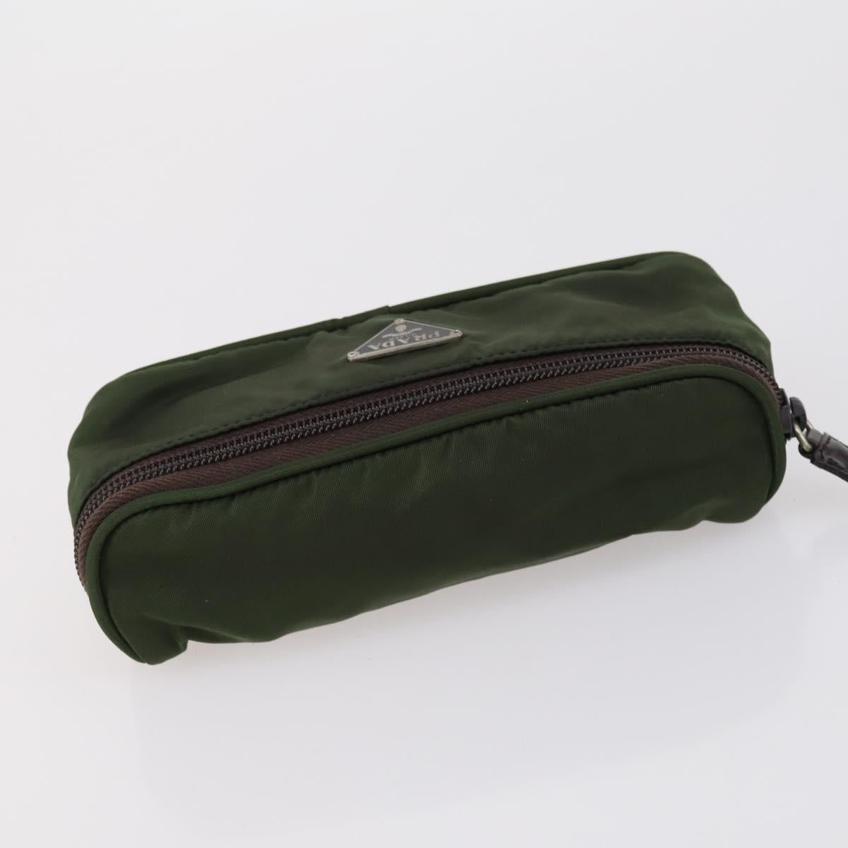 PRADA Pouch Nylon 5 Set Red Khaki Auth bs30659