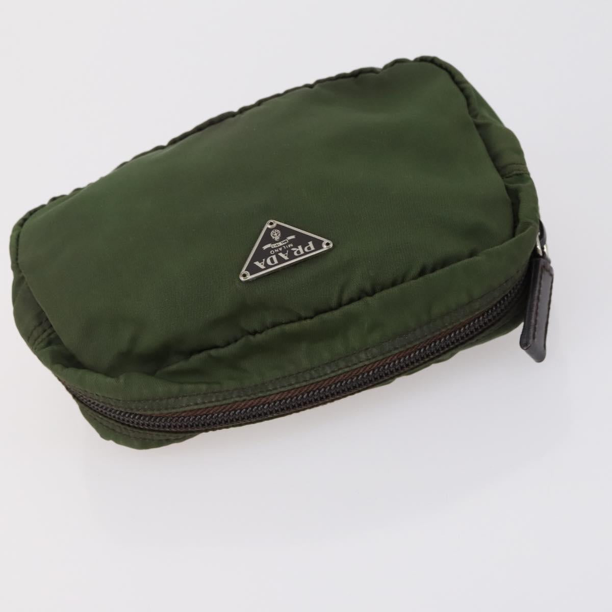 PRADA Pouch Nylon 5 Set Red Khaki Auth bs30659