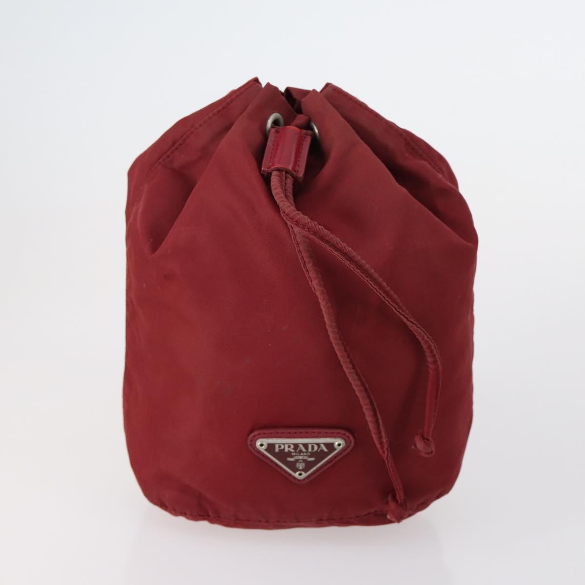 PRADA Pouch Nylon 5 Set Red Khaki Auth bs30659