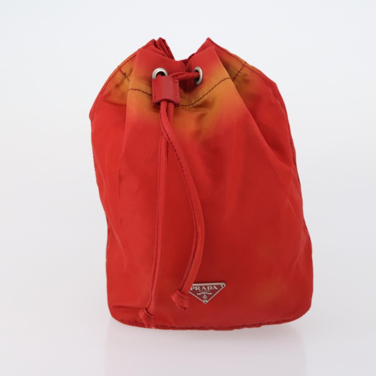PRADA Pouch Nylon 5 Set Red Khaki Auth bs30659