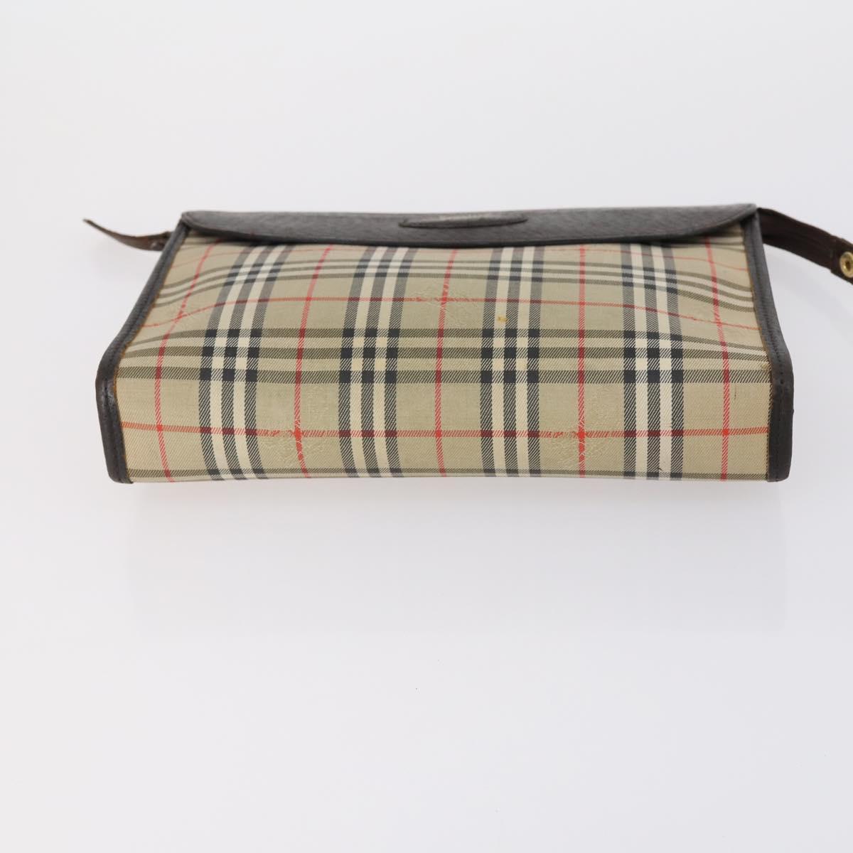 Burberrys Nova Check Clutch Bag Canvas Leather 5 Set Beige Black Auth bs30660