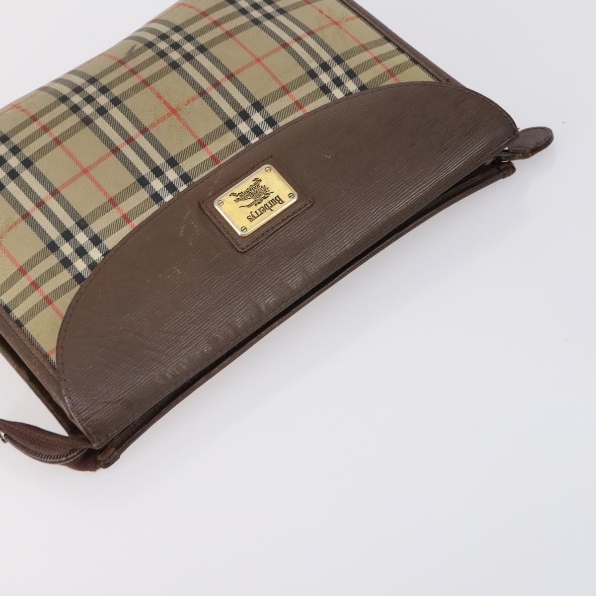 Burberrys Nova Check Clutch Bag Canvas Leather 5 Set Beige Black Auth bs30660
