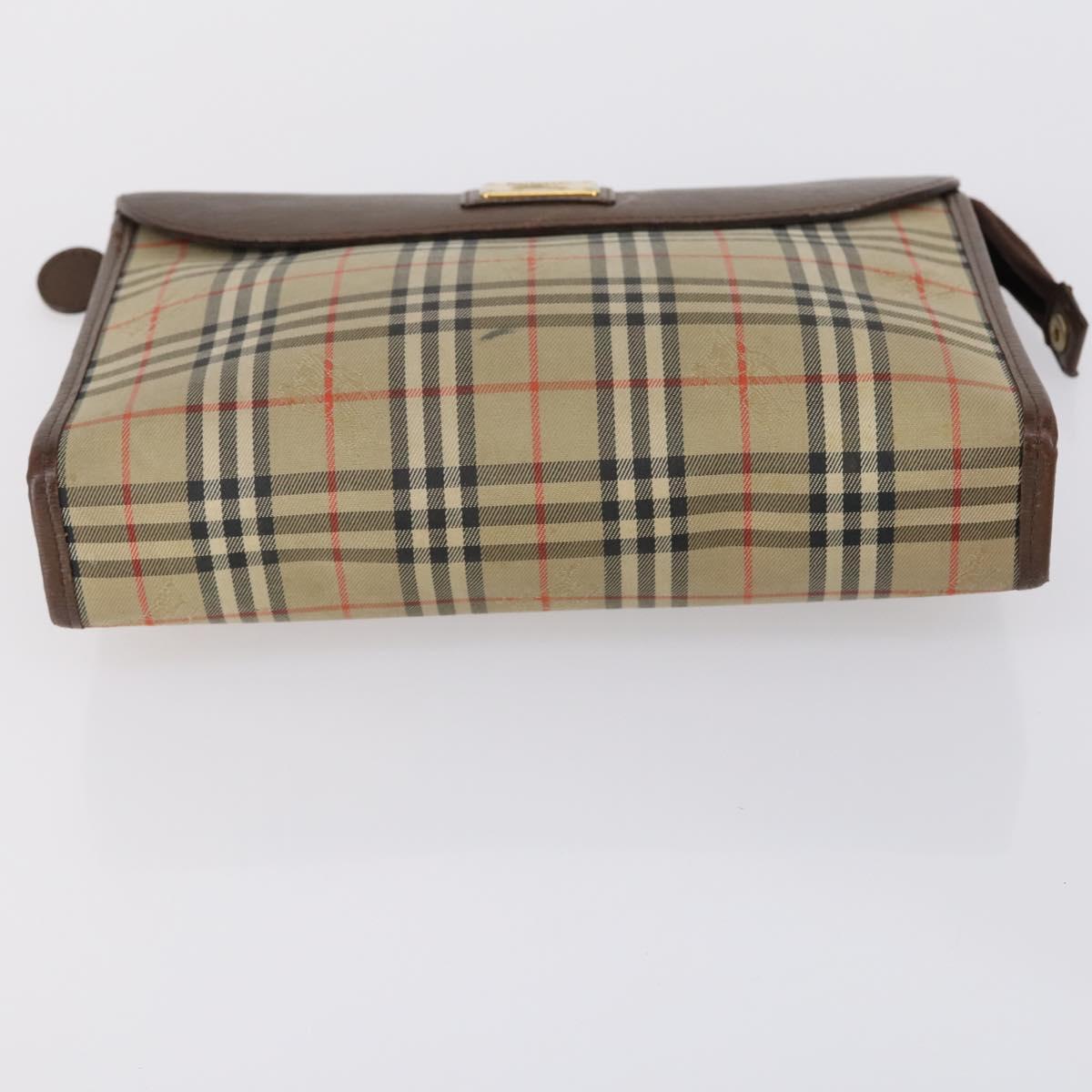 Burberrys Nova Check Clutch Bag Canvas Leather 5 Set Beige Black Auth bs30660