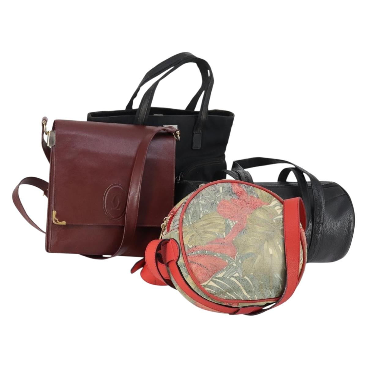 Ferragamo Gucci Cartier Burberrys Bag Leather Coated 4 Set Bordeaux Auth bs30663