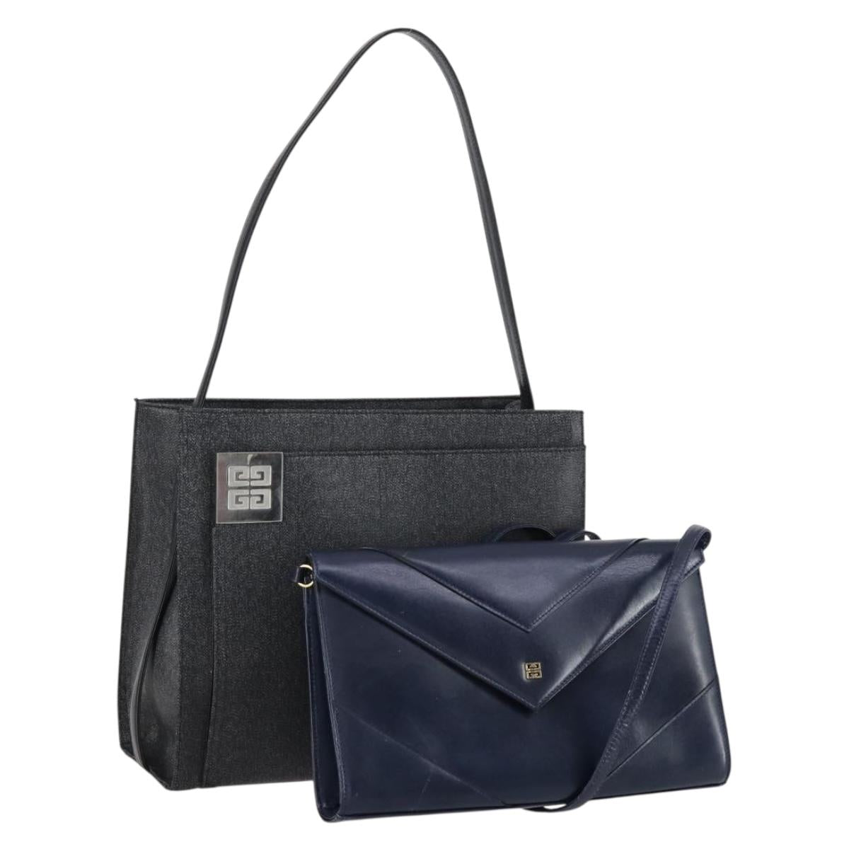 GIVENCHY Shoulder Bag Leather 2 Set Navy Black Auth bs30664
