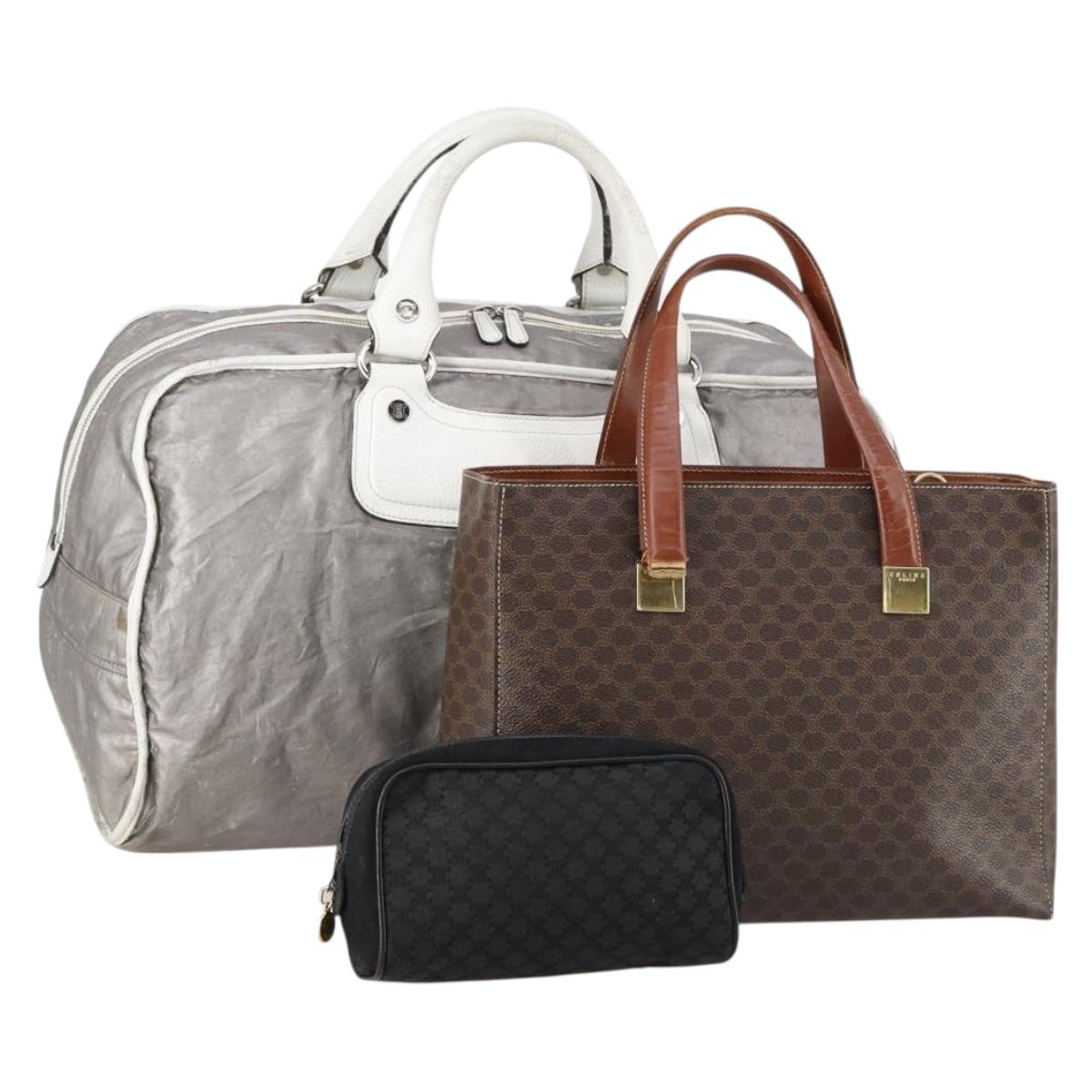 CELINE Macadam Canvas Hand Bag Coated Canvas 3 Set Brown Black Auth bs30666