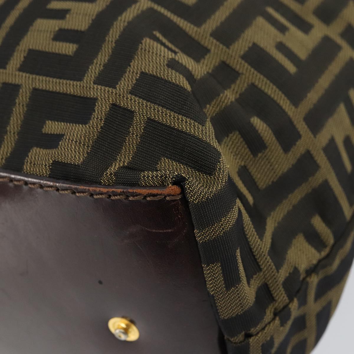 FENDI Zucca Canvas Hand Bag Black Brown Auth bs30706