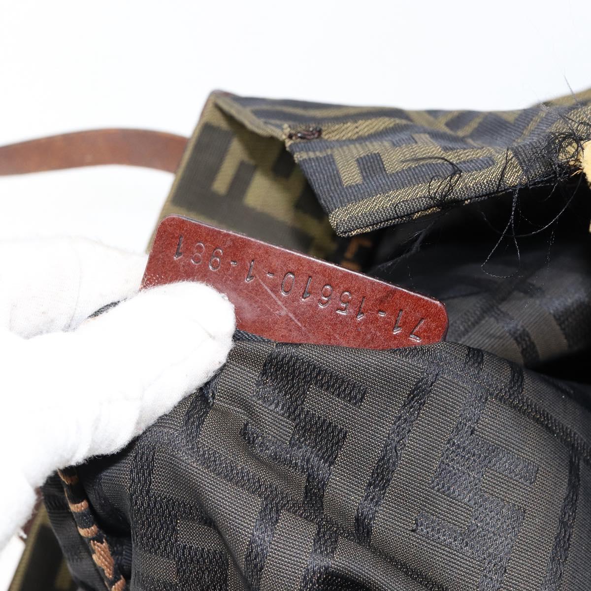 FENDI Zucca Canvas Hand Bag Black Brown Auth bs30706