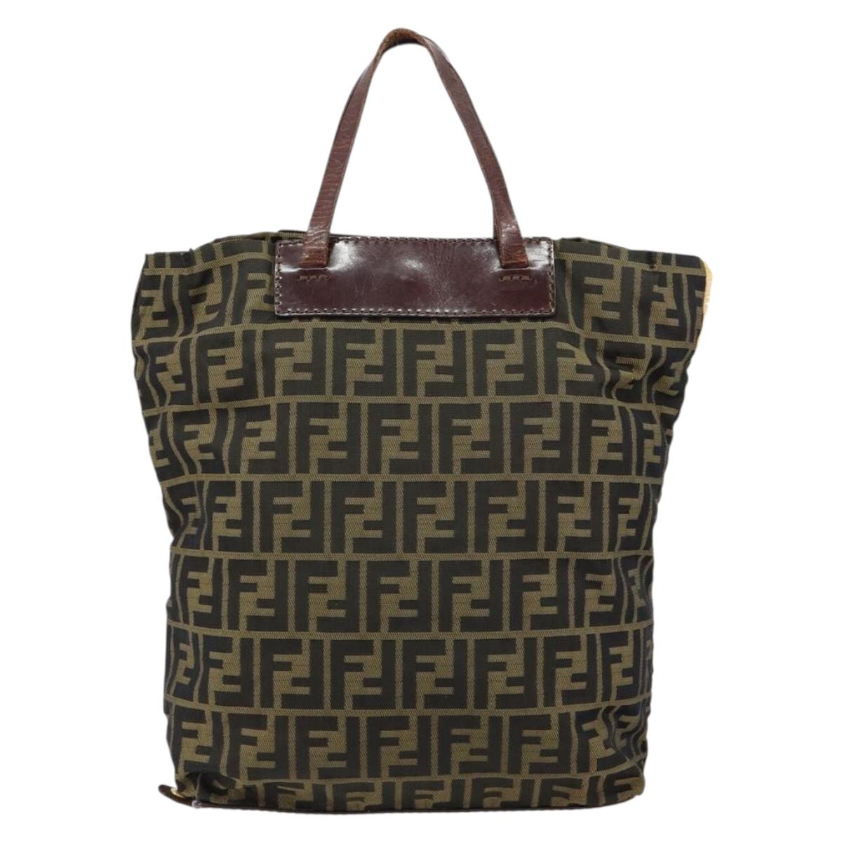 FENDI Zucca Canvas Hand Bag Black Brown Auth bs30706