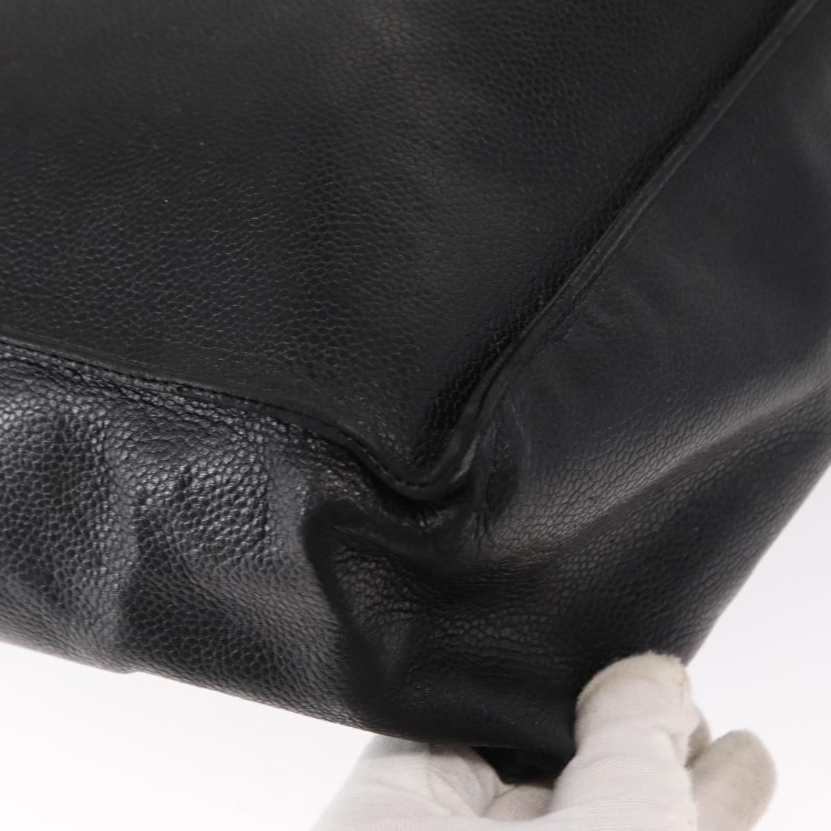 CHANEL COCO Mark Tote Bag Caviar Skin Black Gold CC Auth bs30707