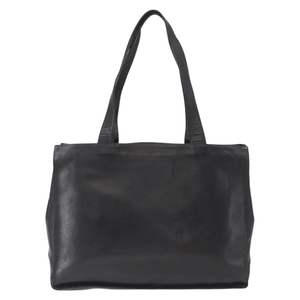 CHANEL COCO Mark Tote Bag Caviar Skin Black Gold CC Auth bs30707