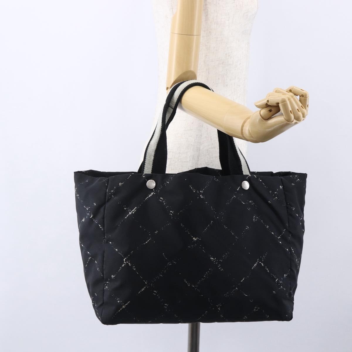 CHANEL New Travel Line Tote Bag Nylon Black Silver CC Auth bs30710