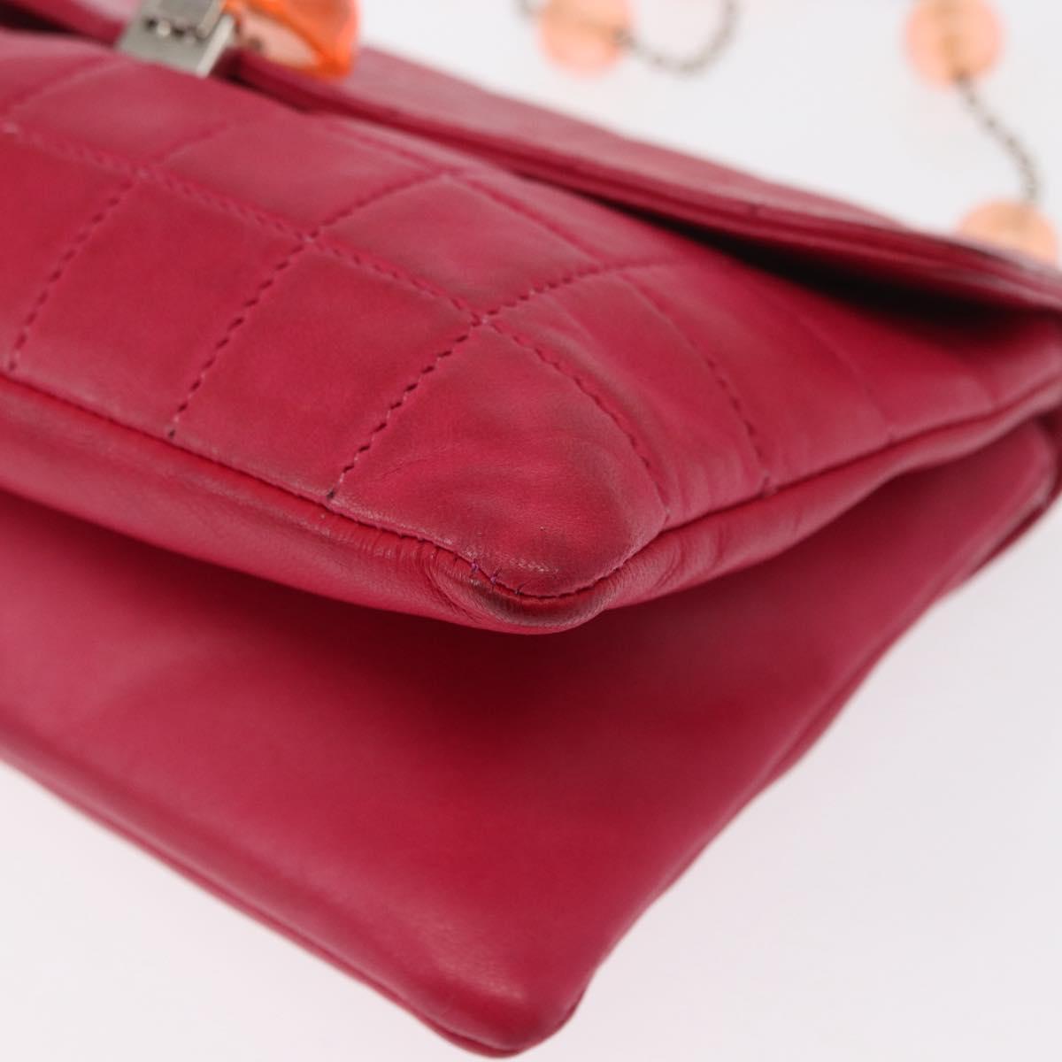 CHANEL Choco Bar Chain Hand Bag Lamb Skin Pink Silver CC Auth bs30713V