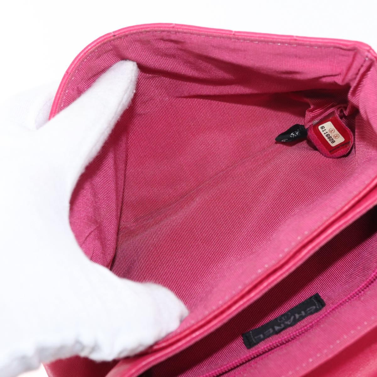 CHANEL Choco Bar Chain Hand Bag Lamb Skin Pink Silver CC Auth bs30713V