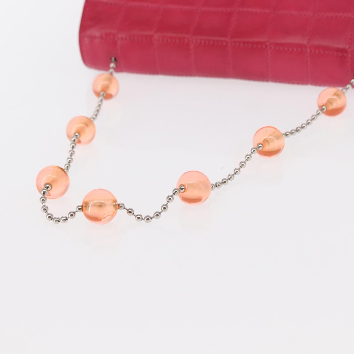 CHANEL Choco Bar Chain Hand Bag Lamb Skin Pink Silver CC Auth bs30713V