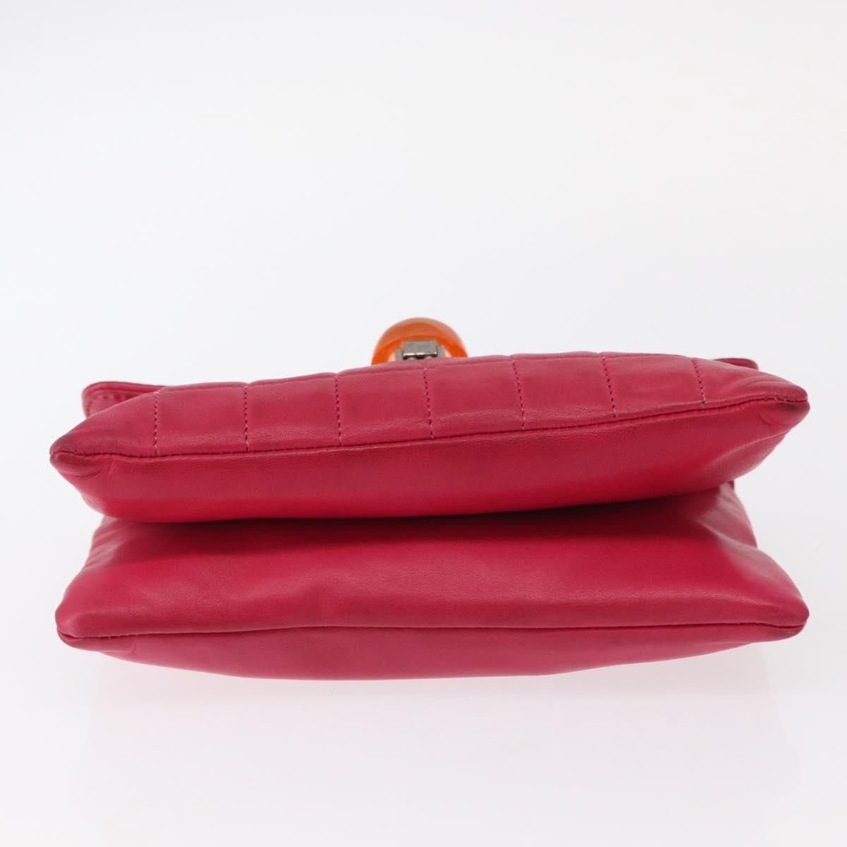 CHANEL Choco Bar Chain Hand Bag Lamb Skin Pink Silver CC Auth bs30713V