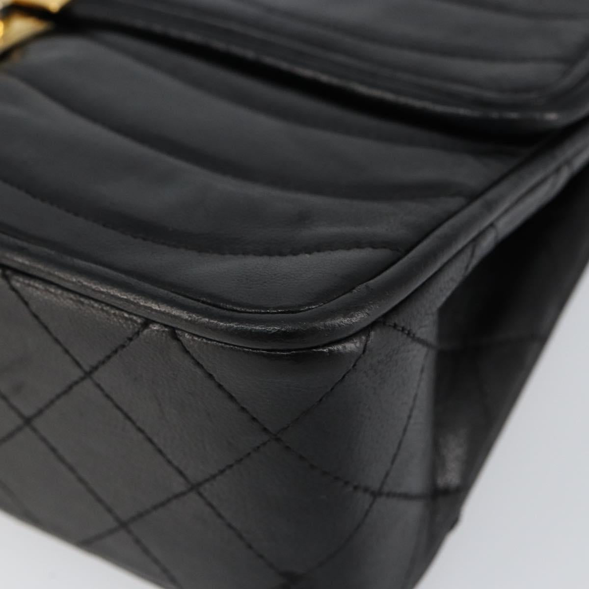 CHANEL Chain Shoulder Bag Lamb Skin Black Gold CC Auth bs30716