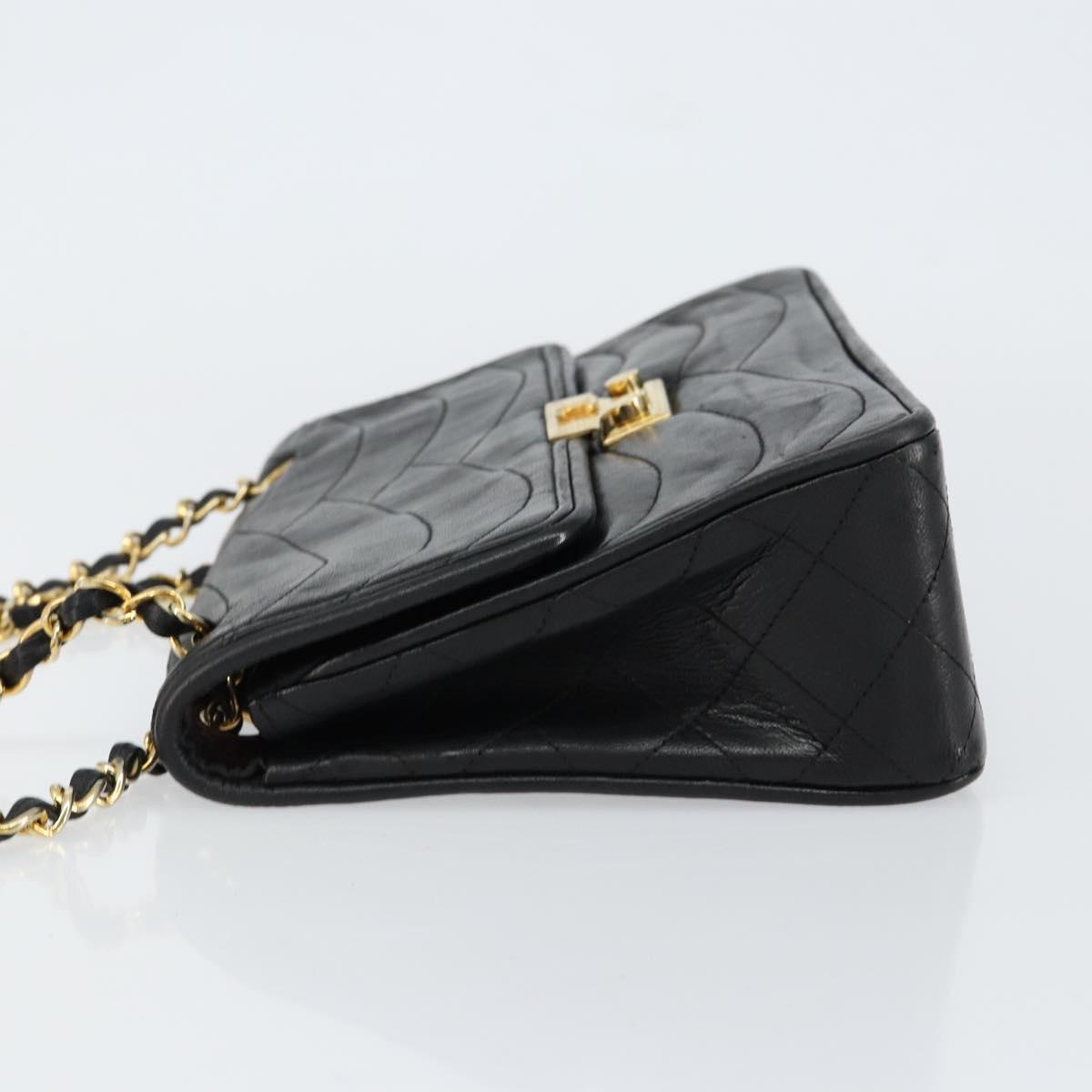 CHANEL Chain Shoulder Bag Lamb Skin Black Gold CC Auth bs30716