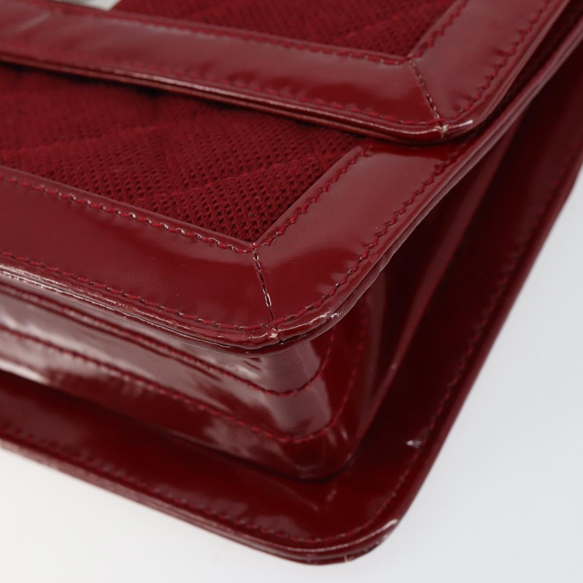 CHANEL 2.55 Matelasse Chain Shoulder Bag Enamel Red Silver CC Auth bs30717